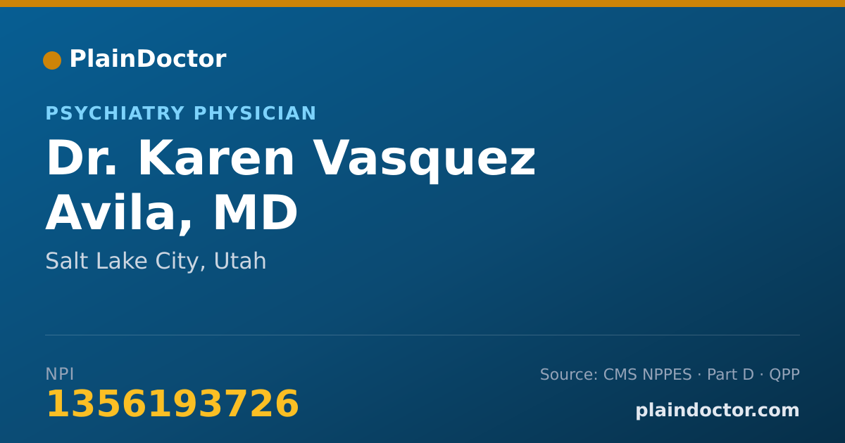 Shareable card for Karen Vasquez Avila, MD - Psychiatry Physician, Salt Lake City, UT