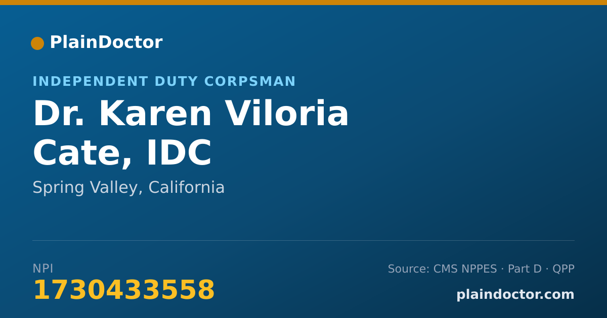 Shareable card for Karen Viloria Cate, IDC - Independent Duty Corpsman, Spring Valley, CA