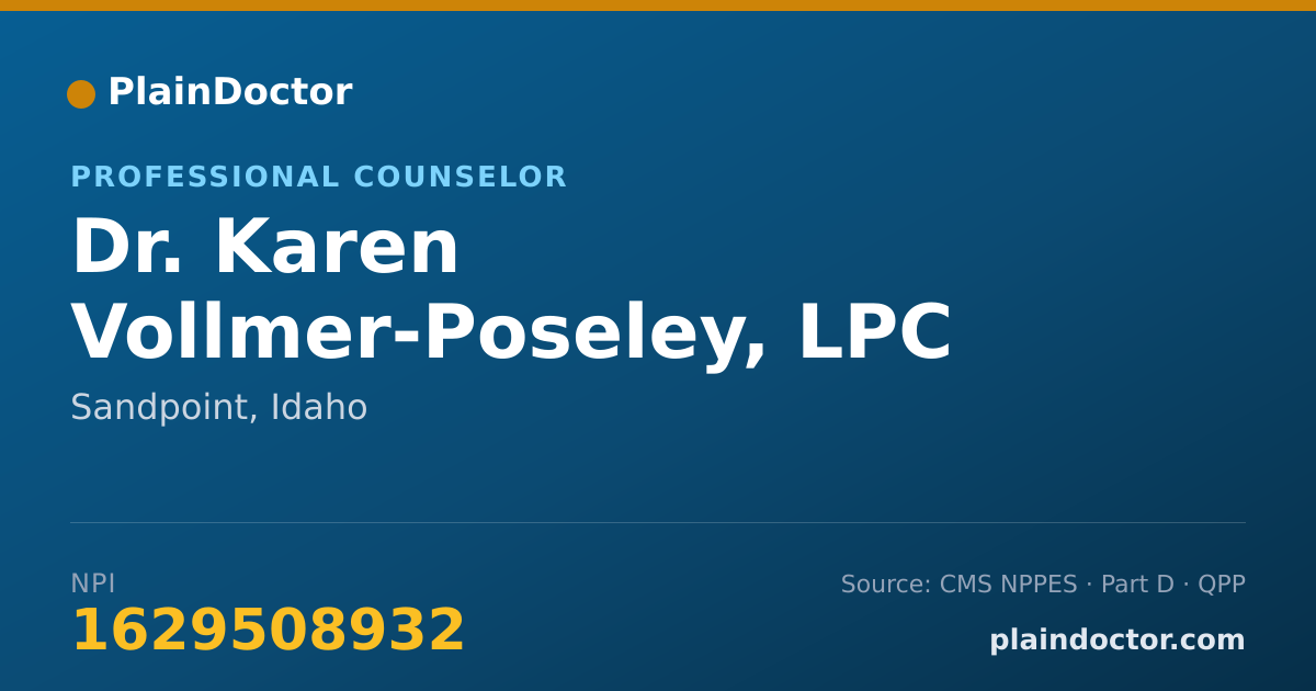 Shareable card for Karen Vollmer-Poseley, LPC - Professional Counselor, Sandpoint, ID