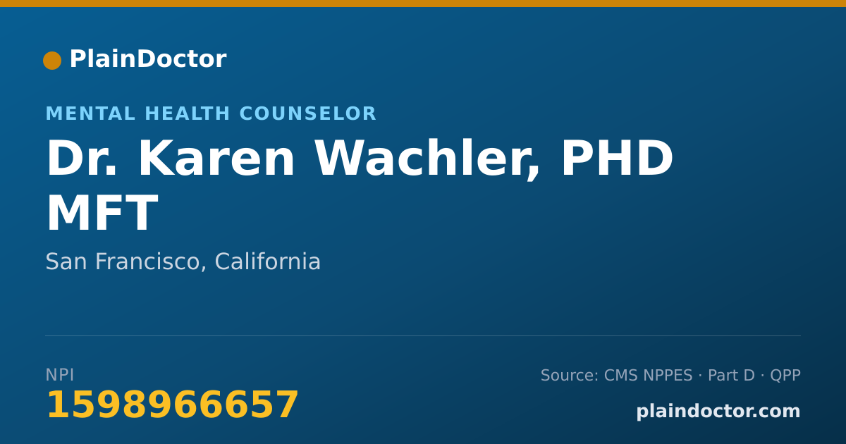 Shareable card for Karen Wachler, PHD MFT - Mental Health Counselor, San Francisco, CA