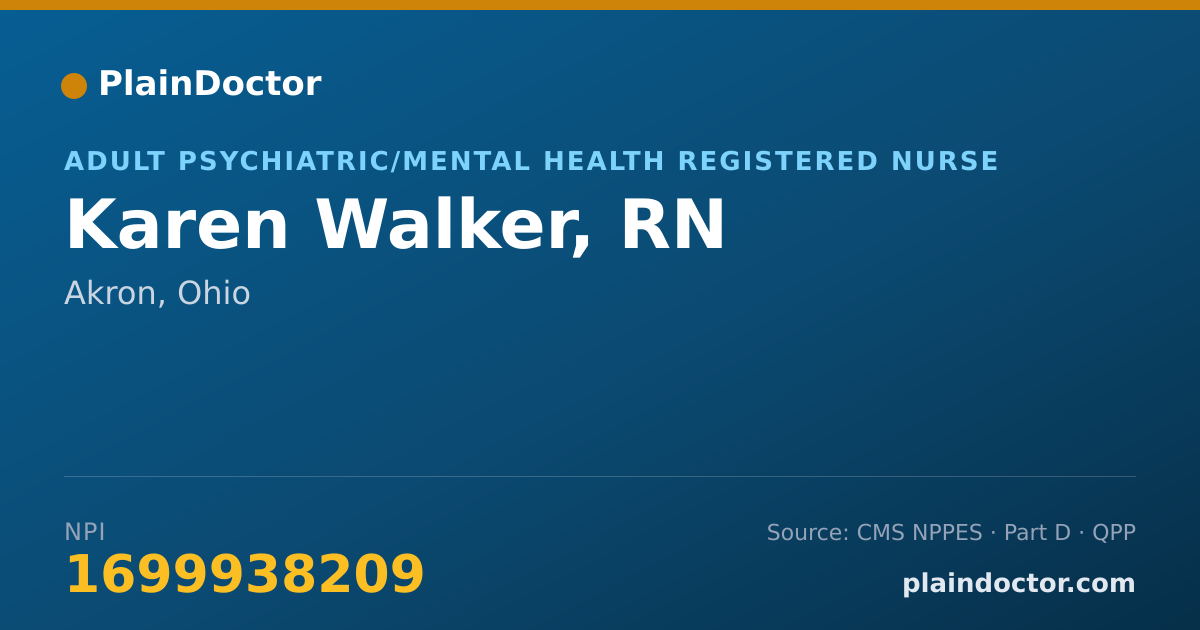 Shareable card for Karen Walker, RN - Adult Psychiatric/Mental Health Registered Nurse, Akron, OH