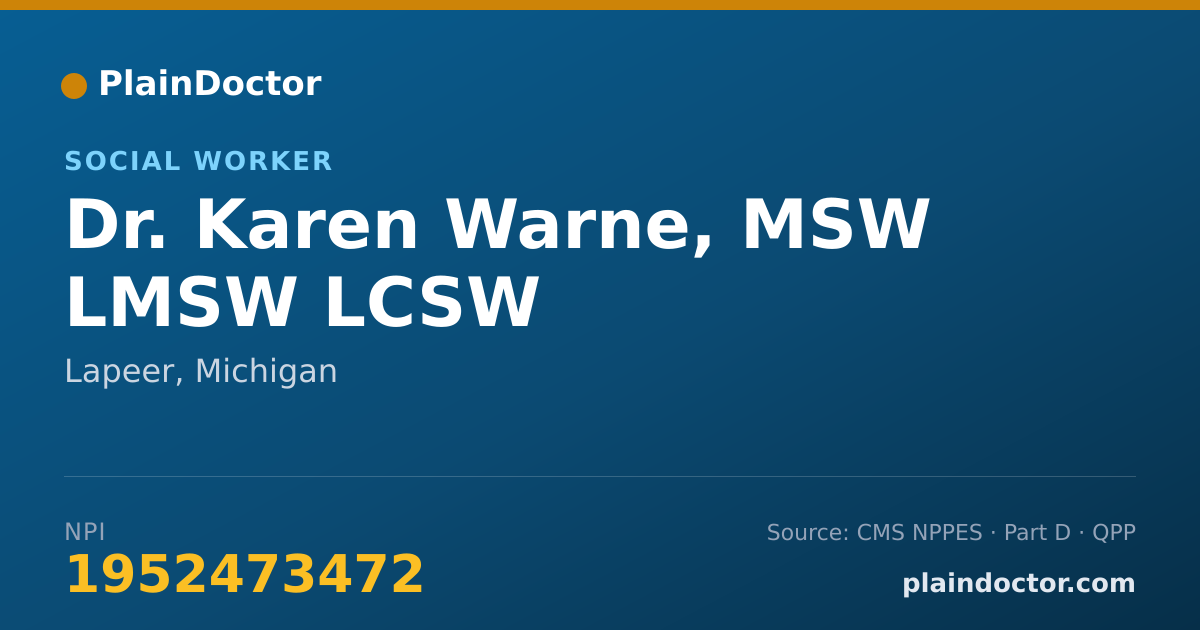 Shareable card for Karen Warne, MSW LMSW LCSW - Social Worker, Lapeer, MI