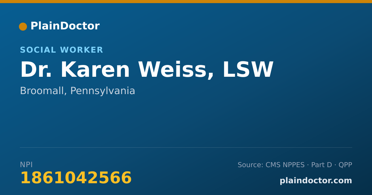 Shareable card for Karen Weiss, LSW - Social Worker, Broomall, PA