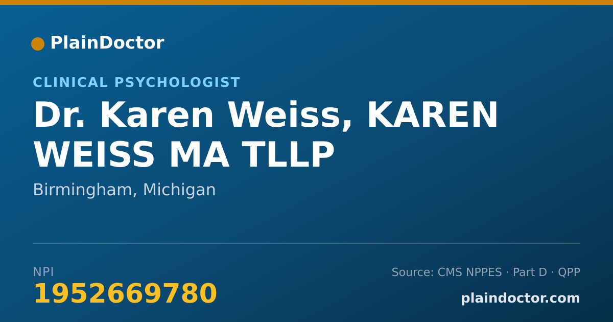 Shareable card for Karen Weiss, KAREN WEISS MA TLLP - Clinical Psychologist, Birmingham, MI