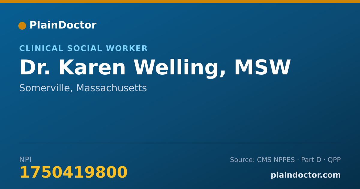 Shareable card for Karen Welling, MSW - Clinical Social Worker, Somerville, MA