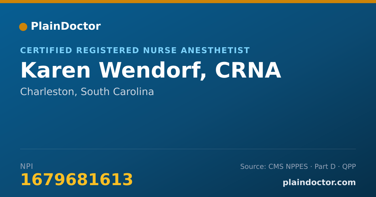 Shareable card for Karen Wendorf, CRNA - Certified Registered Nurse Anesthetist, Charleston, SC