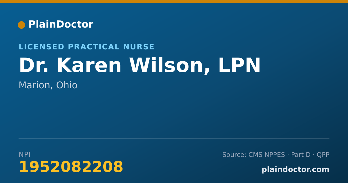 Shareable card for Karen Wilson, LPN - Licensed Practical Nurse, Marion, OH