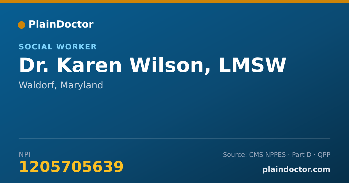 Shareable card for Karen Wilson, LMSW - Social Worker, Waldorf, MD