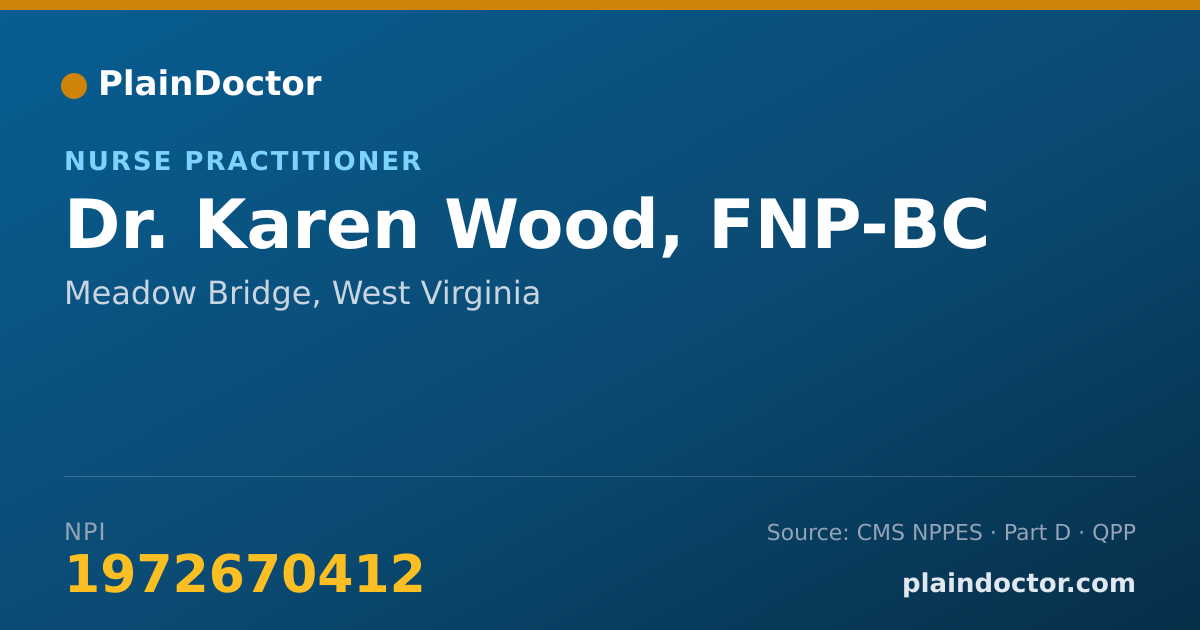 Shareable card for Karen Wood, FNP-BC - Nurse Practitioner, Meadow Bridge, WV