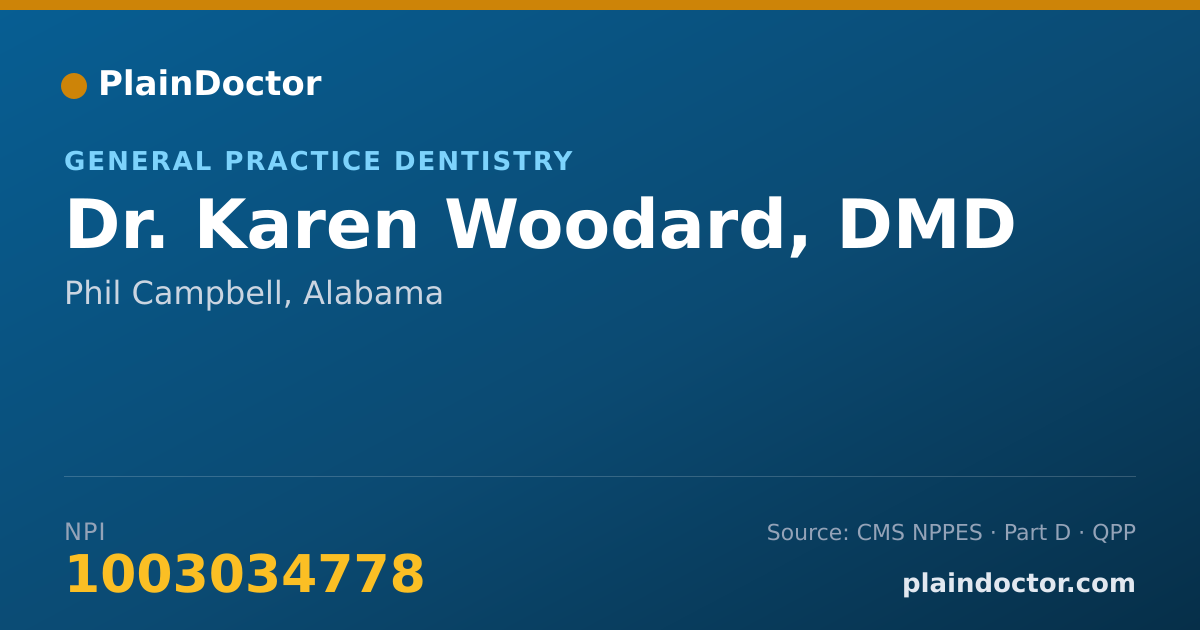 Shareable card for Karen Woodard, DMD - General Practice Dentistry, Phil Campbell, AL