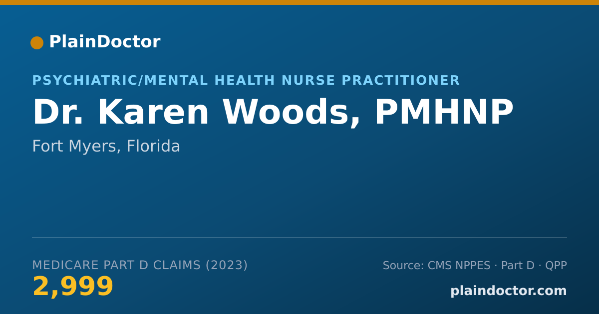 Shareable card for Karen Woods, PMHNP - Psychiatric/Mental Health Nurse Practitioner, Fort Myers, FL