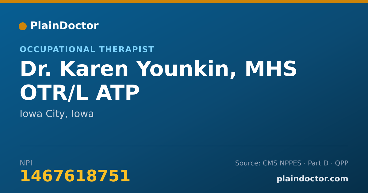 Shareable card for Karen Younkin, MHS OTR/L ATP - Occupational Therapist, Iowa City, IA