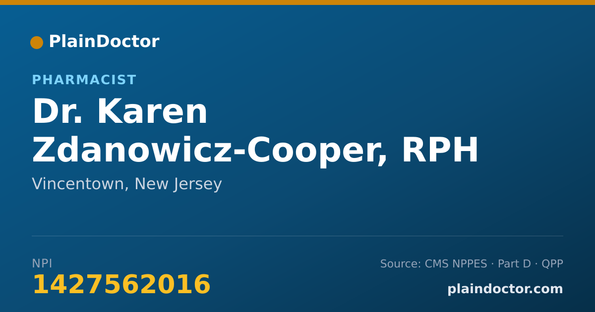 Shareable card for Karen Zdanowicz-Cooper, RPH - Pharmacist, Vincentown, NJ
