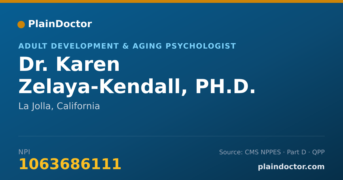Shareable card for Karen Zelaya-Kendall, PH.D. - Adult Development & Aging Psychologist, La Jolla, CA
