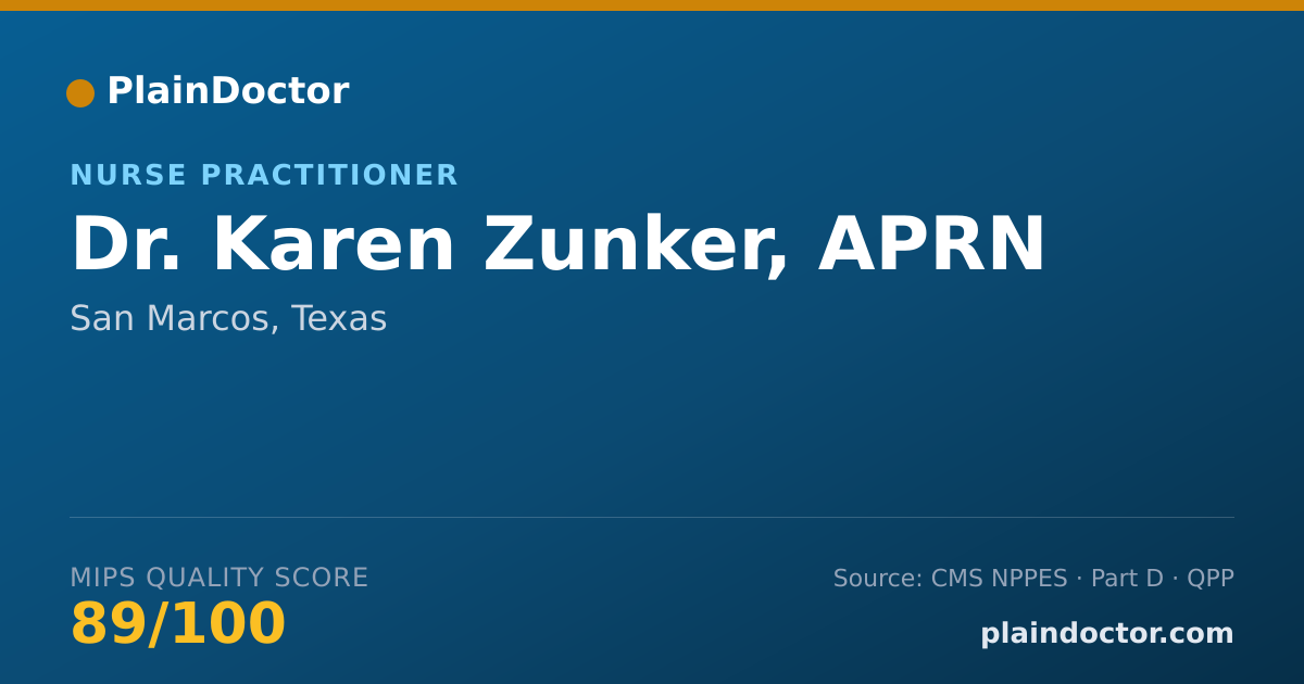Shareable card for Karen Zunker, APRN - Nurse Practitioner, San Marcos, TX