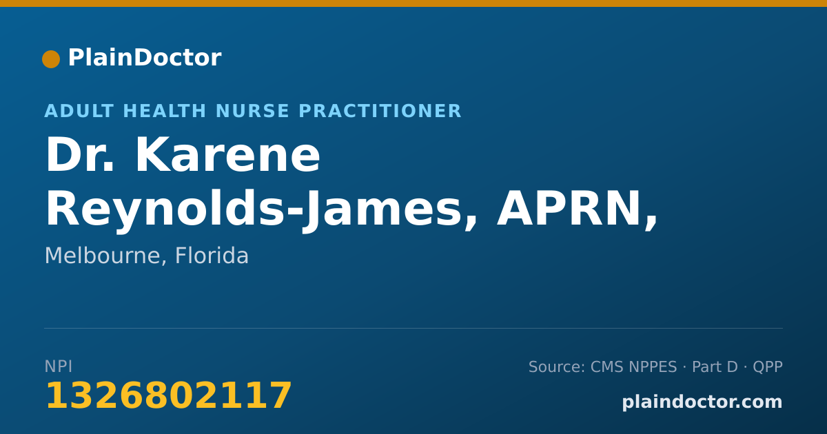 Shareable card for Karene Reynolds-James, APRN, ACNPC-AG - Adult Health Nurse Practitioner, Melbourne, FL