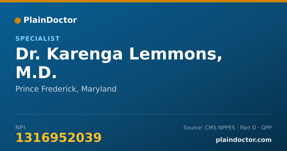 Shareable card for Karenga Lemmons, M.D. - Specialist, Prince Frederick, MD