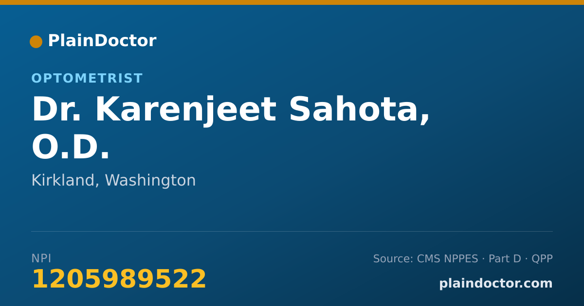Shareable card for Karenjeet Sahota, O.D. - Optometrist, Kirkland, WA