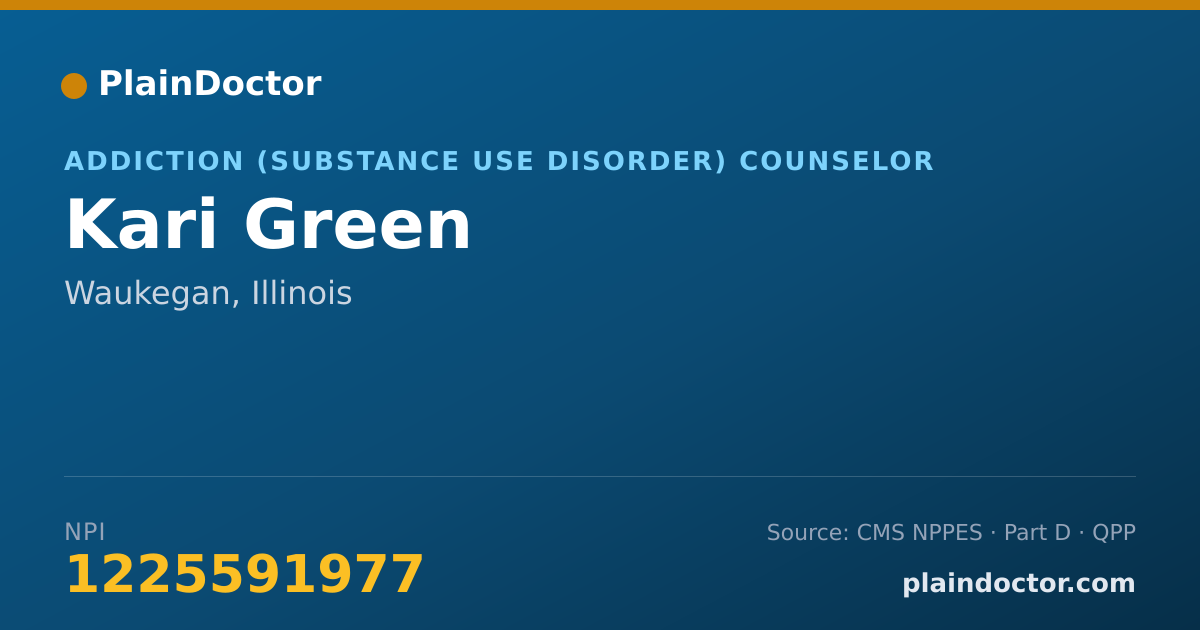 Shareable card for Kari Green - Addiction (Substance Use Disorder) Counselor, Waukegan, IL