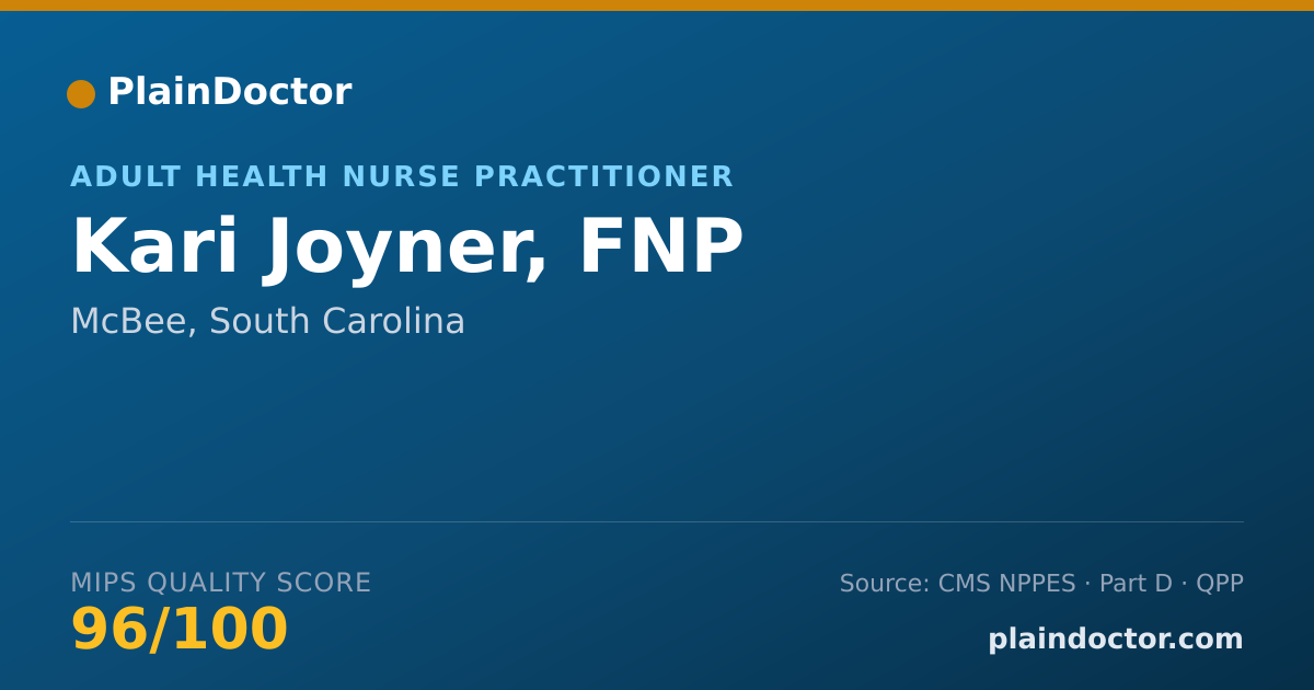 Shareable card for Kari Joyner, FNP - Adult Health Nurse Practitioner, McBee, SC