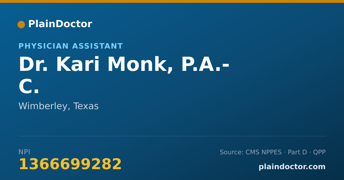 Shareable card for Kari Monk, P.A.- C. - Physician Assistant, Wimberley, TX