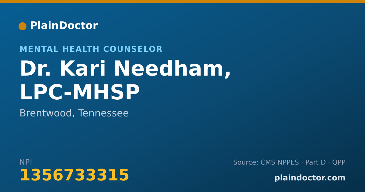 Shareable card for Kari Needham, LPC-MHSP - Mental Health Counselor, Brentwood, TN