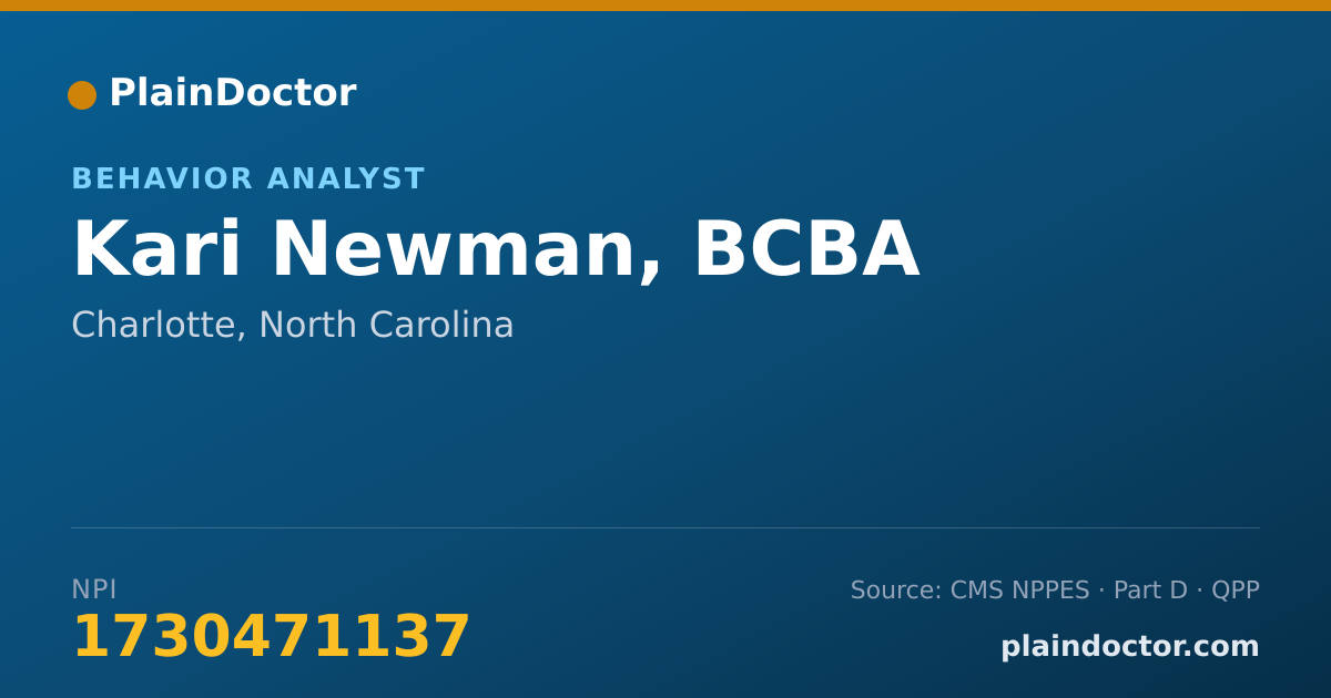Shareable card for Kari Newman, BCBA - Behavior Analyst, Charlotte, NC