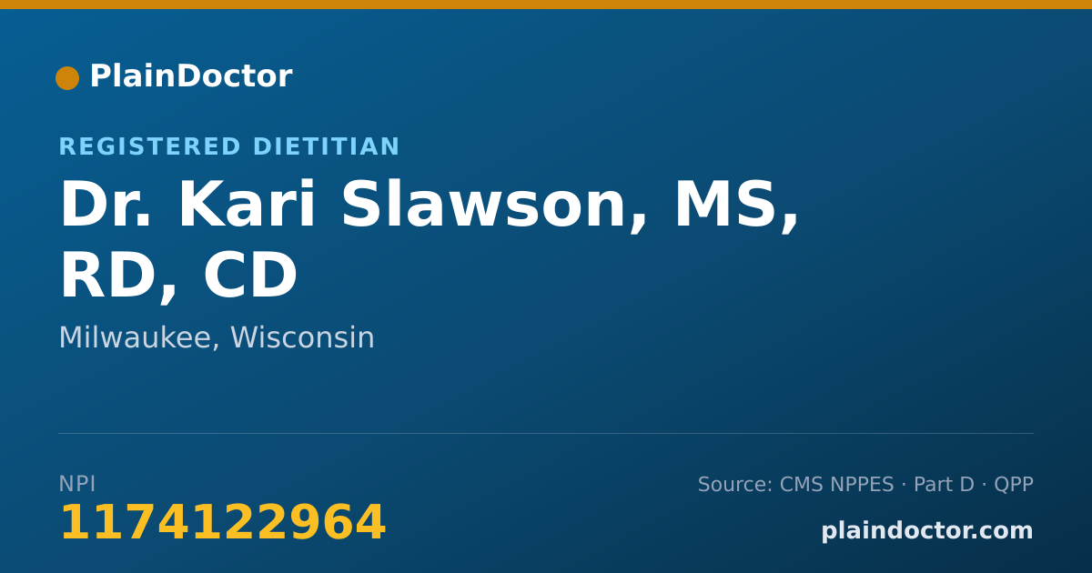 Shareable card for Kari Slawson, MS, RD, CD - Registered Dietitian, Milwaukee, WI