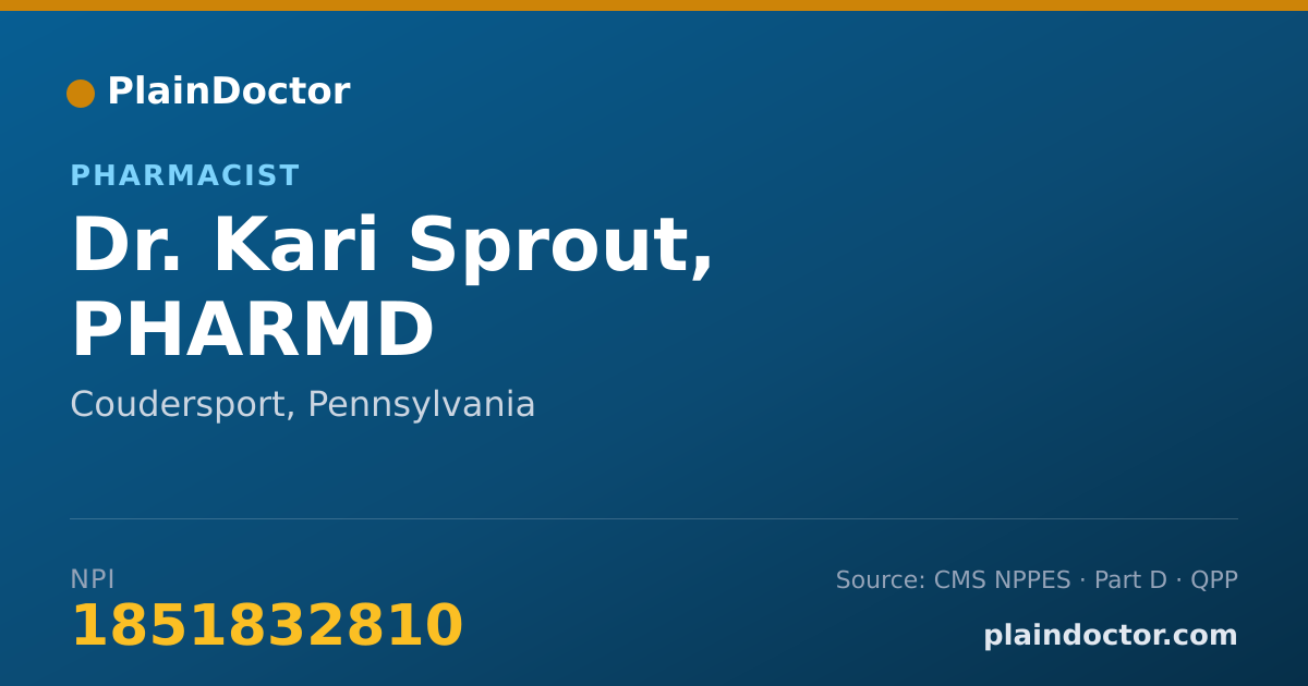 Shareable card for Kari Sprout, PHARMD - Pharmacist, Coudersport, PA