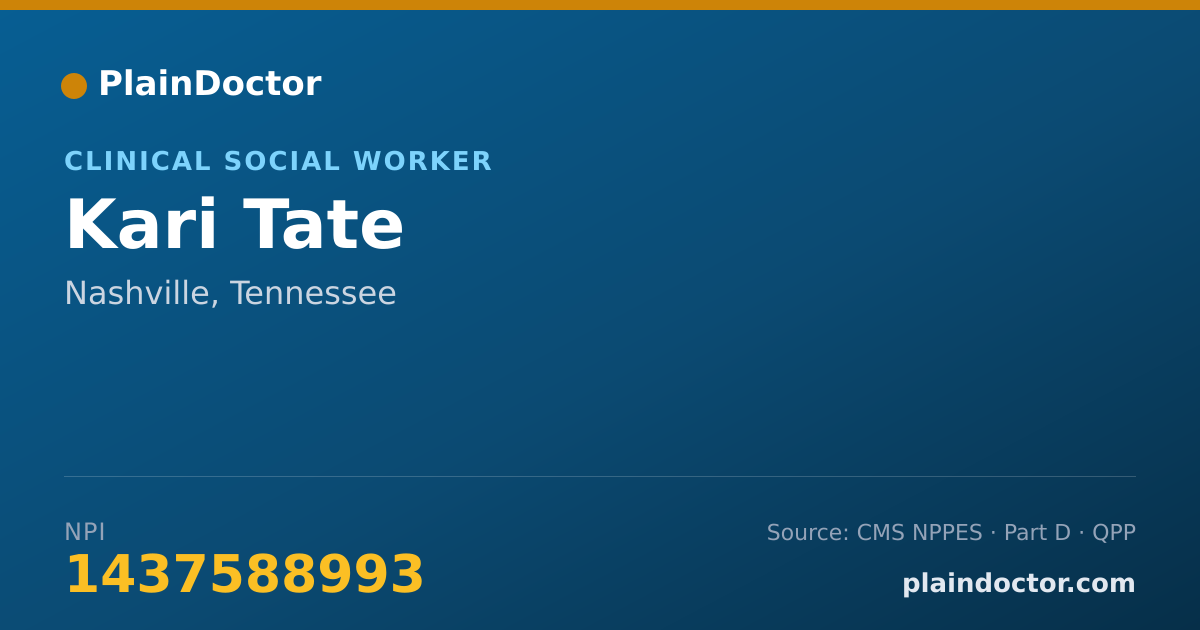 Shareable card for Kari Tate - Clinical Social Worker, Nashville, TN