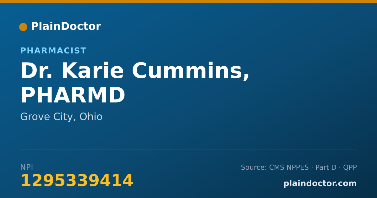 Shareable card for Karie Cummins, PHARMD - Pharmacist, Grove City, OH