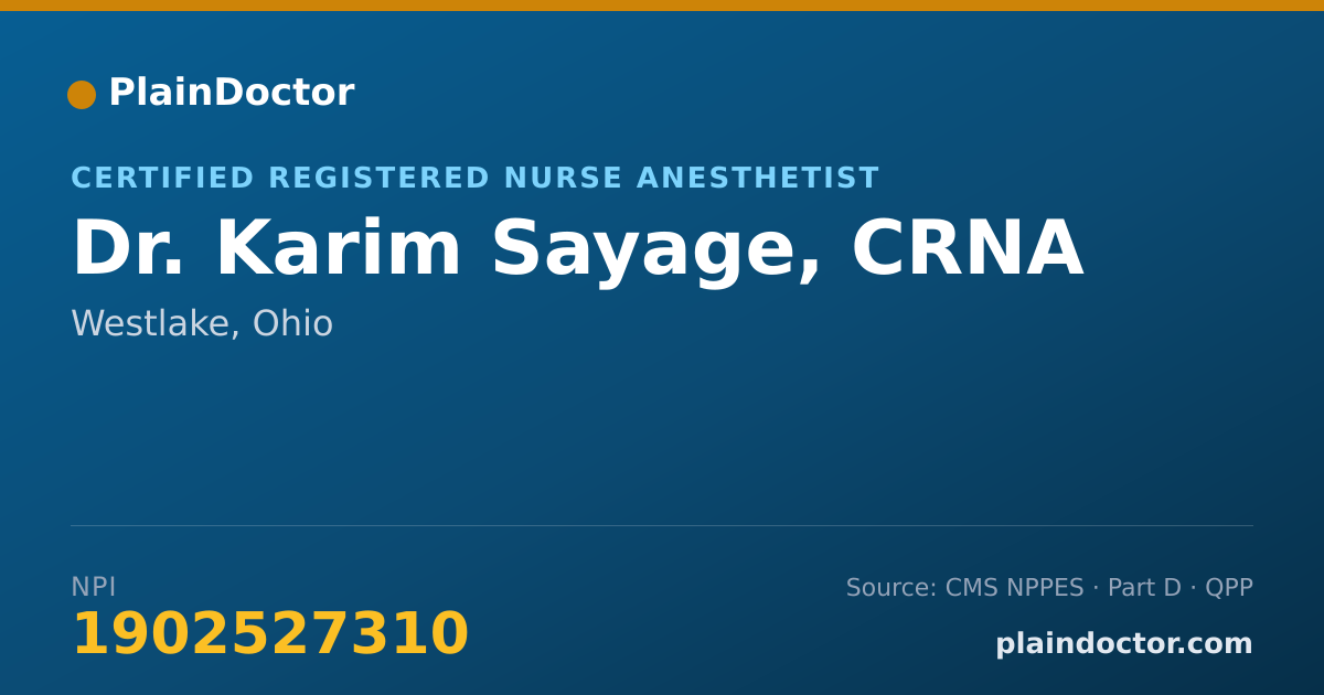 Shareable card for Karim Sayage, CRNA - Certified Registered Nurse Anesthetist, Westlake, OH