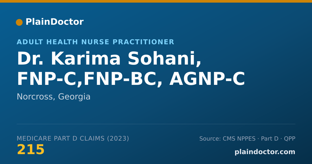 Shareable card for Karima Sohani, FNP-C,FNP-BC, AGNP-C - Adult Health Nurse Practitioner, Norcross, GA