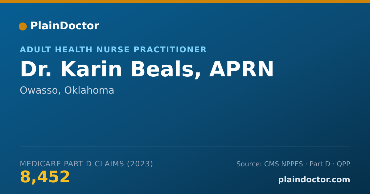 Shareable card for Karin Beals, APRN - Adult Health Nurse Practitioner, Owasso, OK