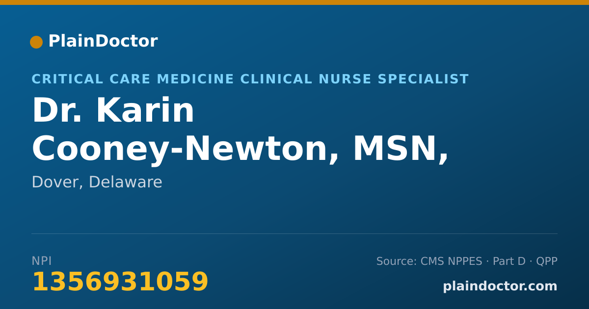 Shareable card for Karin Cooney-Newton, MSN, RN, APRN, CCRN - Critical Care Medicine Clinical Nurse Specialist, Dover, DE
