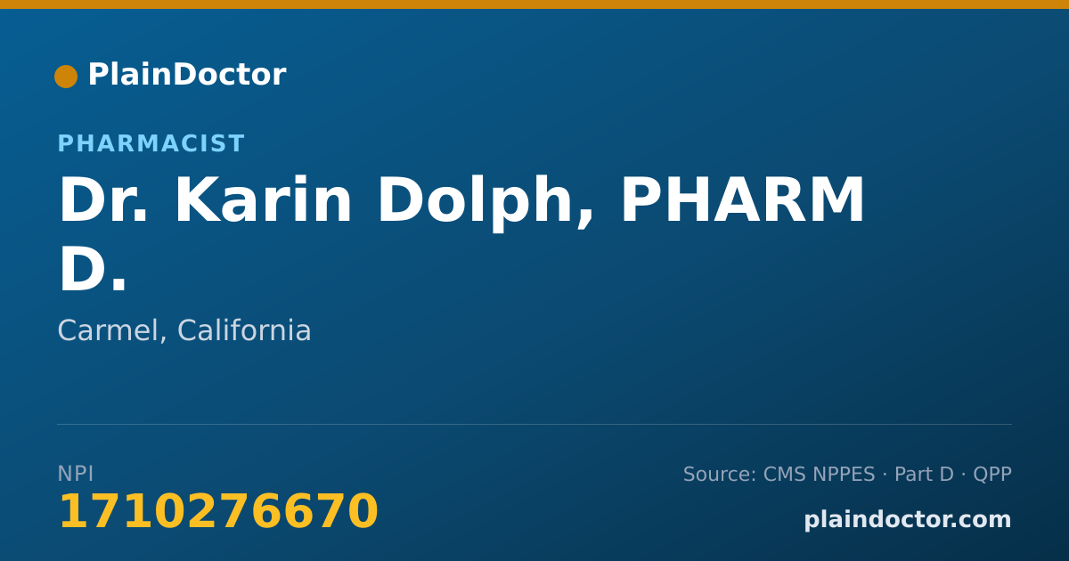 Shareable card for Karin Dolph, PHARM D. - Pharmacist, Carmel, CA