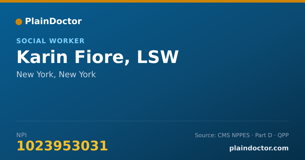 Shareable card for Karin Fiore, LSW - Social Worker, New York, NY
