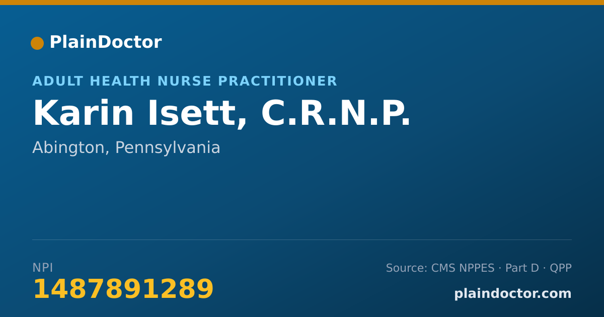 Shareable card for Karin Isett, C.R.N.P. - Adult Health Nurse Practitioner, Abington, PA