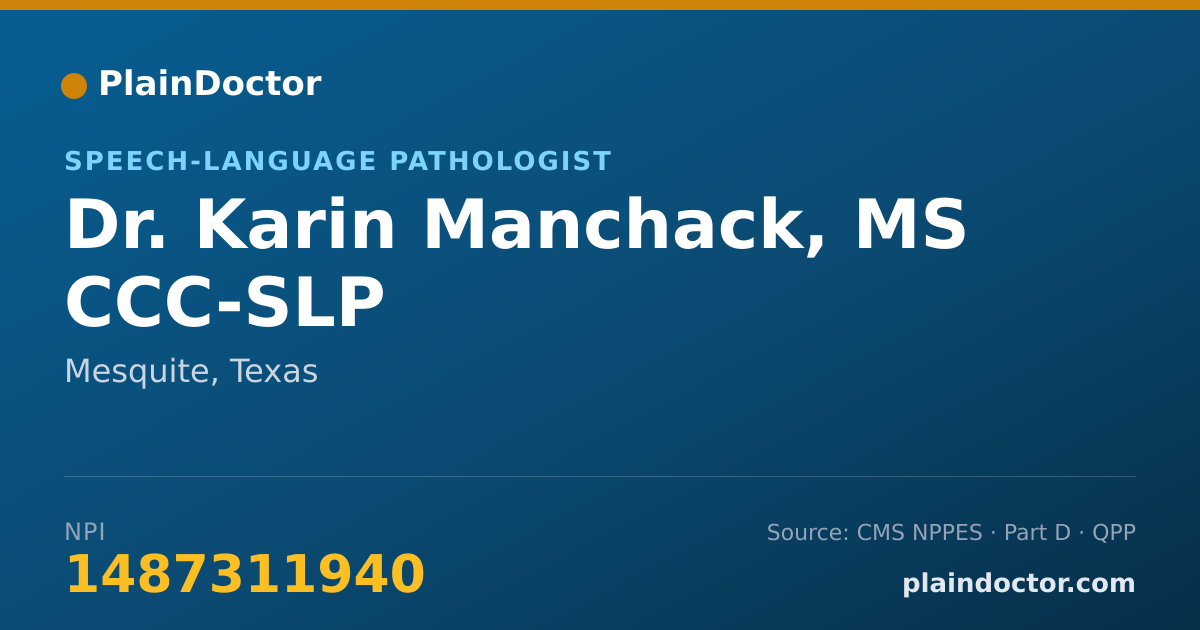 Shareable card for Karin Manchack, MS CCC-SLP - Speech-Language Pathologist, Mesquite, TX