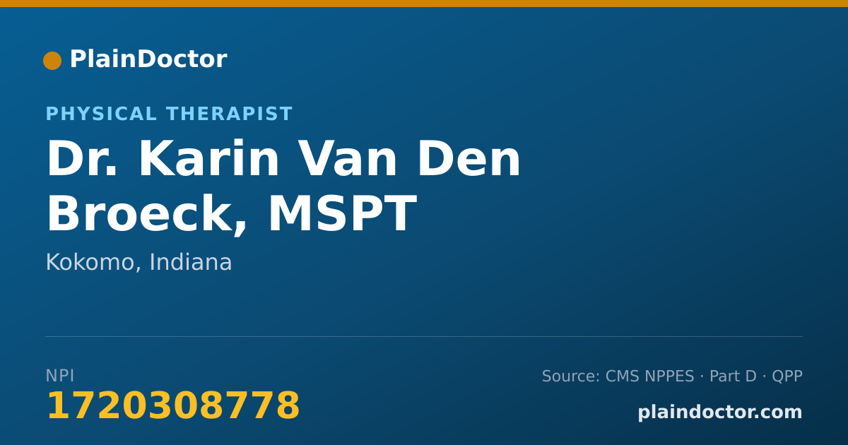 Shareable card for Karin Van Den Broeck, MSPT - Physical Therapist, Kokomo, IN