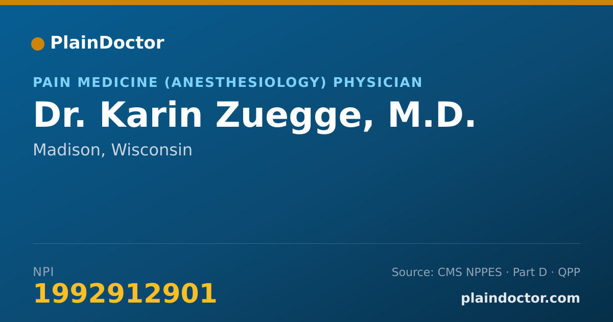 Shareable card for Karin Zuegge, M.D. - Pain Medicine (Anesthesiology) Physician, Madison, WI