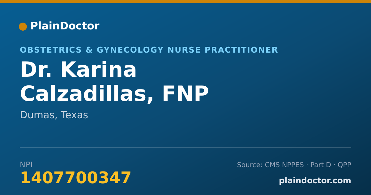 Shareable card for Karina Calzadillas, FNP - Obstetrics & Gynecology Nurse Practitioner, Dumas, TX