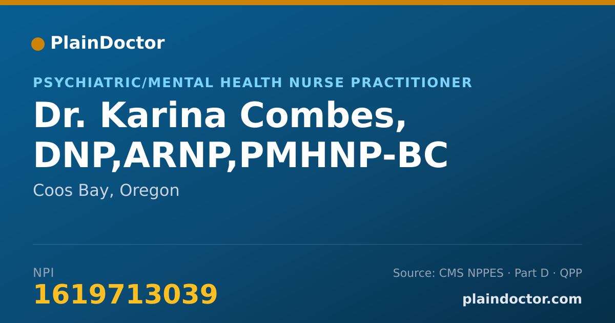Shareable card for Karina Combes, DNP,ARNP,PMHNP-BC - Psychiatric/Mental Health Nurse Practitioner, Coos Bay, OR
