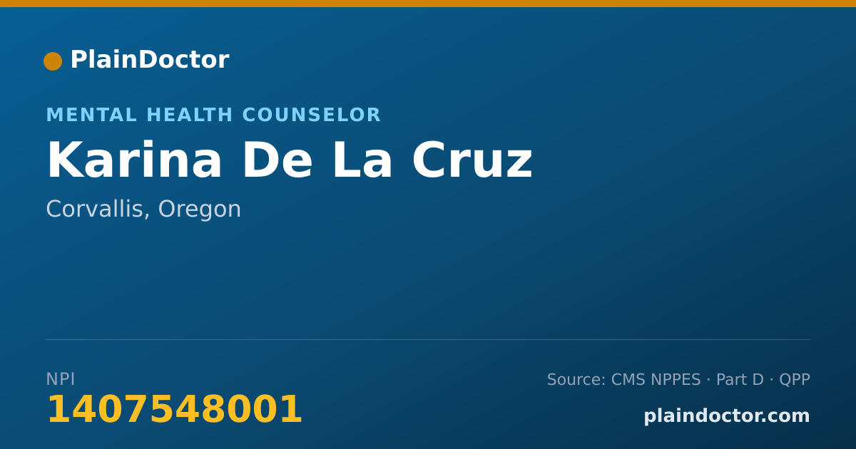 Shareable card for Karina De La Cruz - Mental Health Counselor, Corvallis, OR