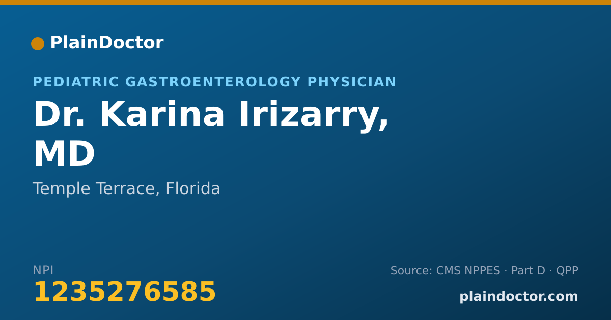 Shareable card for Karina Irizarry, MD - Pediatric Gastroenterology Physician, Temple Terrace, FL