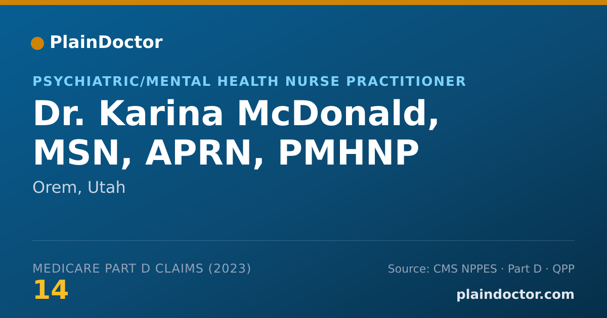 Shareable card for Karina McDonald, MSN, APRN, PMHNP - Psychiatric/Mental Health Nurse Practitioner, Orem, UT