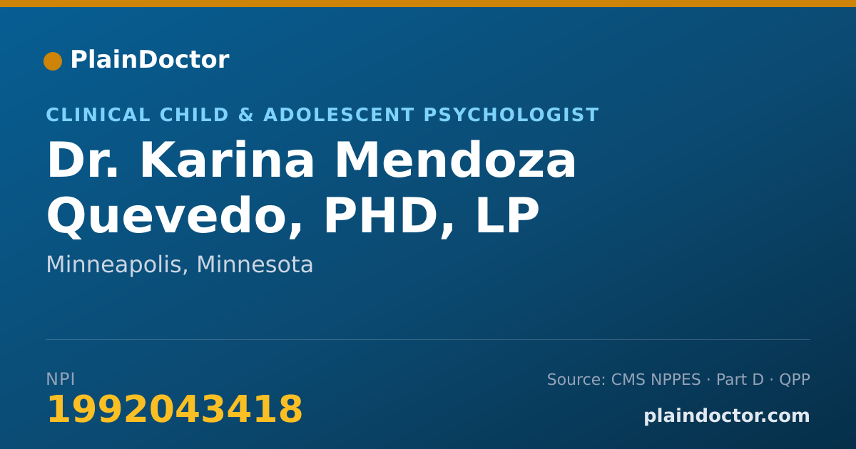 Shareable card for Karina Mendoza Quevedo, PHD, LP - Clinical Child & Adolescent Psychologist, Minneapolis, MN