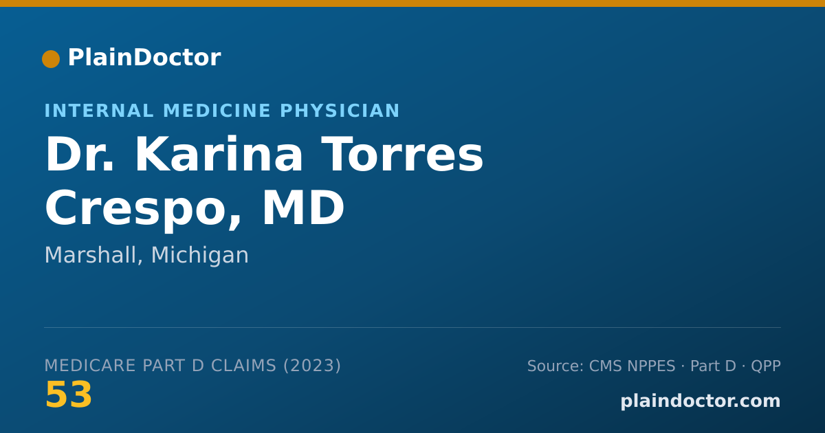 Shareable card for Karina Torres Crespo, MD - Internal Medicine Physician, Marshall, MI