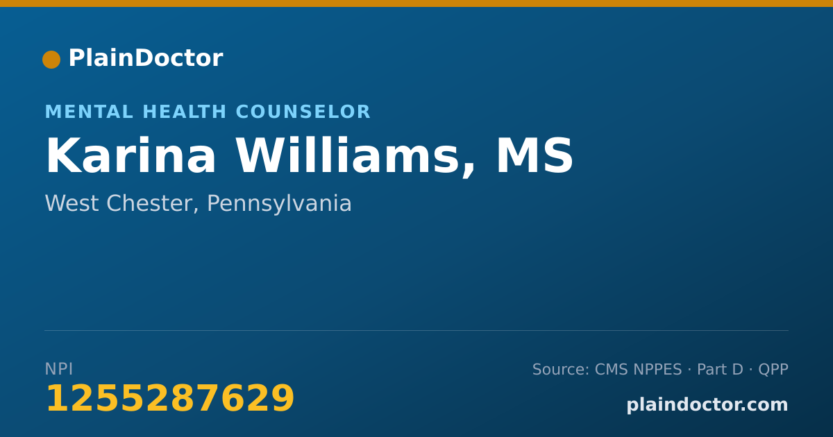 Shareable card for Karina Williams, MS - Mental Health Counselor, West Chester, PA