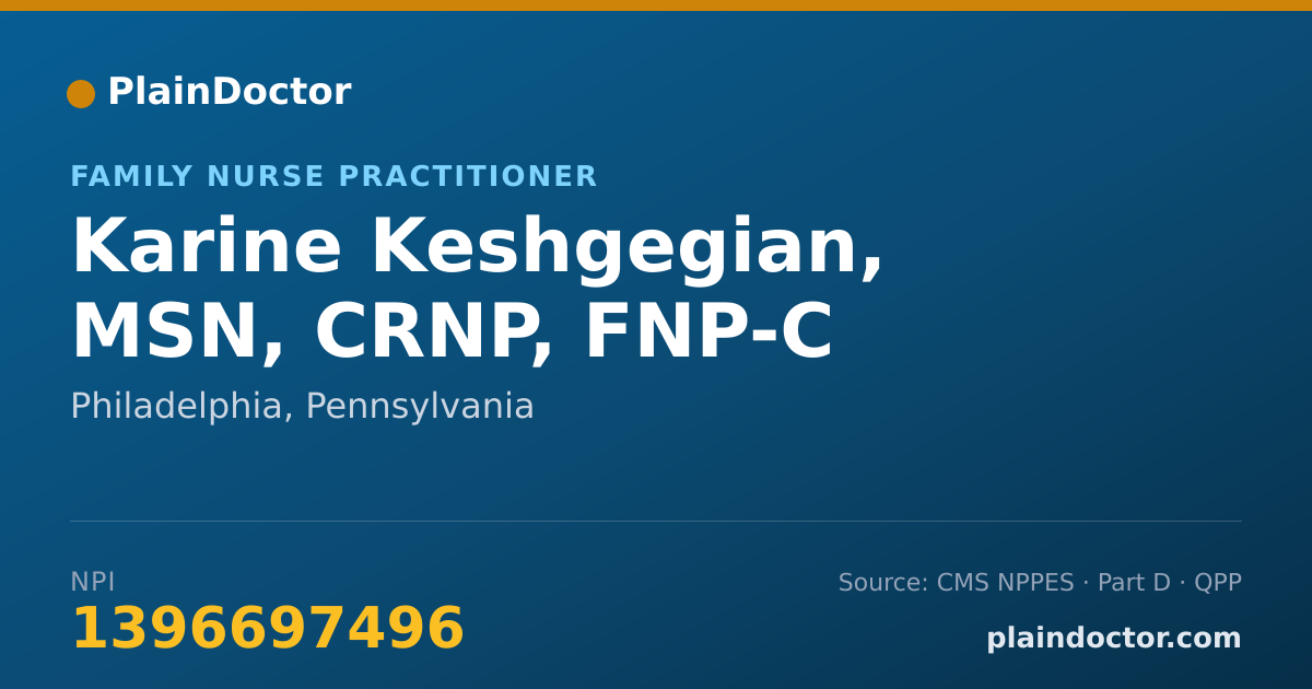 Shareable card for Karine Keshgegian, MSN, CRNP, FNP-C - Family Nurse Practitioner, Philadelphia, PA